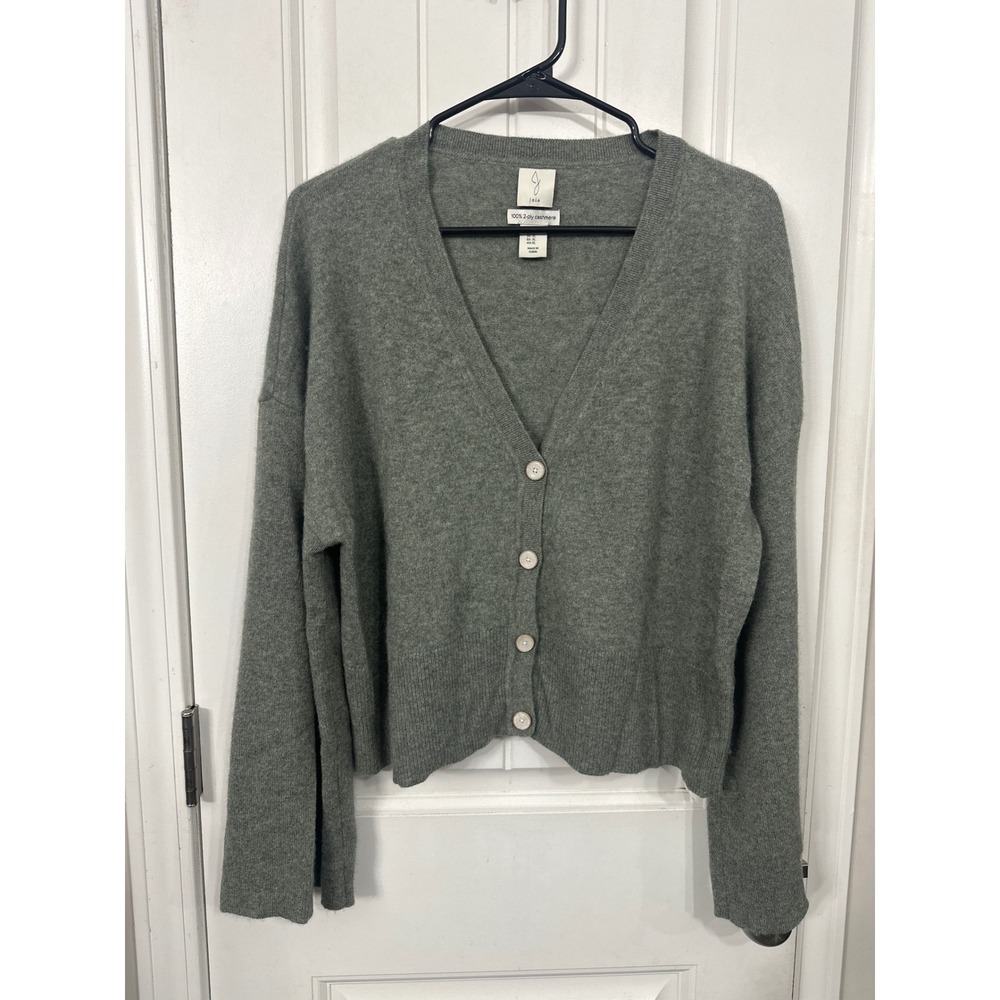 Joie Green 100% 2-Ply Cashmere V-Neck Cropped Cardigan Sweater Womens XL